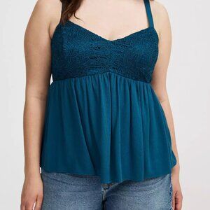 NWT Torrid teal crochet lace babydoll cami - Size 2